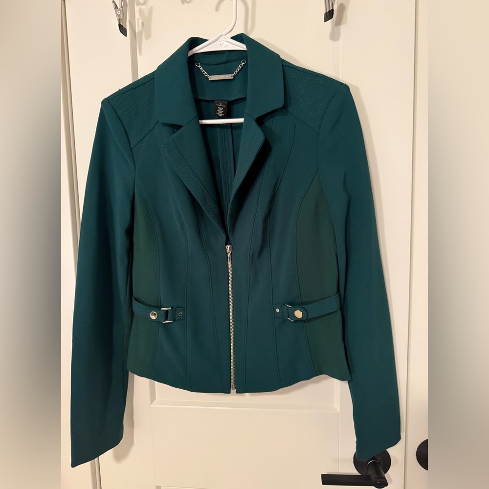 White House Black Market Teal Zip-Front Blazer